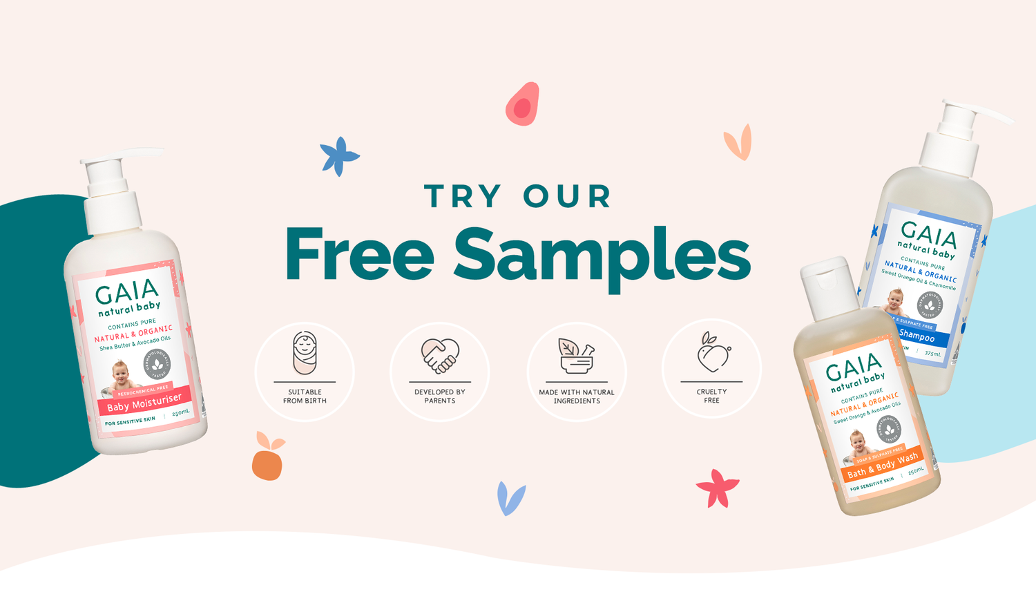 Gaia Skin Naturals banner offering free samples of baby skin products for customers to try.