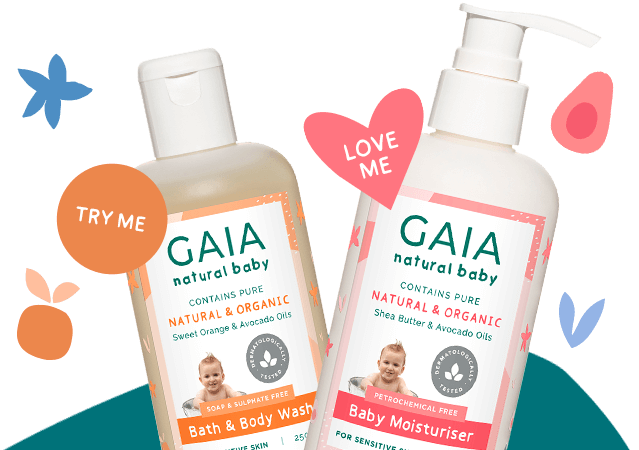 Free sample banner for Gaia Skin Naturals, featuring Natural Baby Bath and Body Wash products.